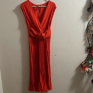 Elegant orange Pleated Dress